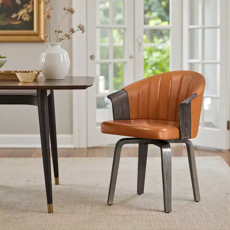 Chaise de salle à manger pivotante Art Leon Mid-Century Modern en cuir PU et pieds en peuplier