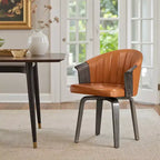 Chaise de salle à manger pivotante Art Leon Mid-Century Modern en cuir PU et pieds en peuplier