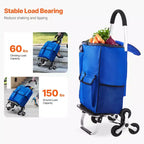 VEVOR Chariot Escalier Diable, Chariot de Courses Pliant 36L, Chariot de Courses à Main pour Linge avec 6 Roues et Sac en Tissu Oxford