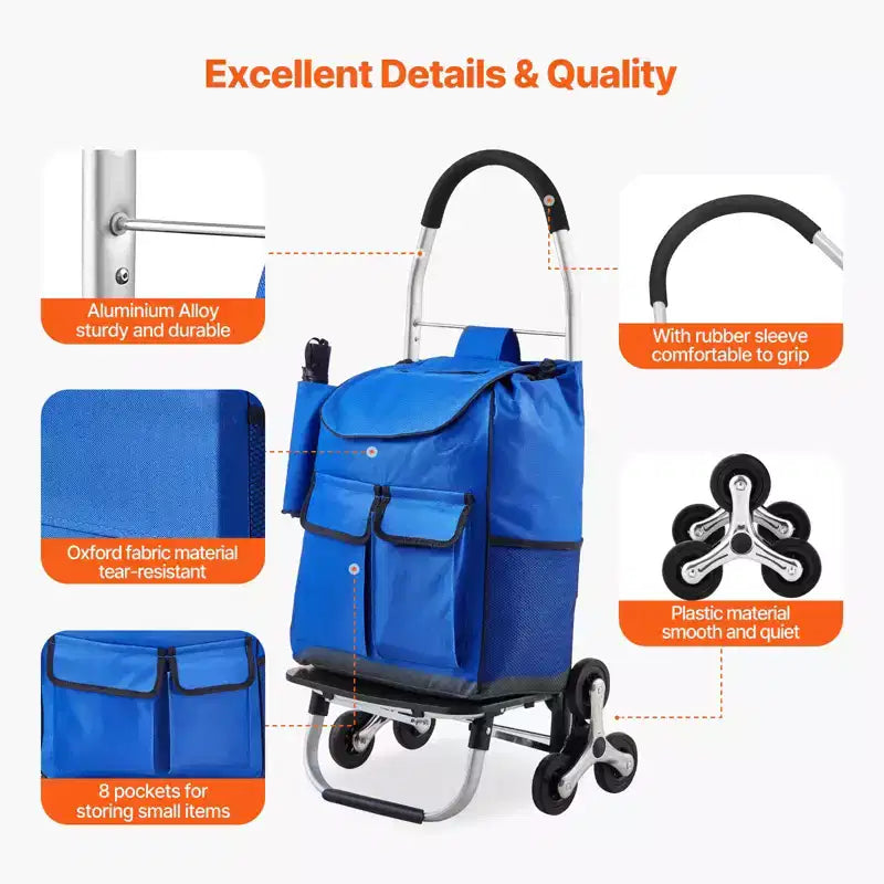 VEVOR Chariot Escalier Diable, Chariot de Courses Pliant 36L, Chariot de Courses à Main pour Linge avec 6 Roues et Sac en Tissu Oxford