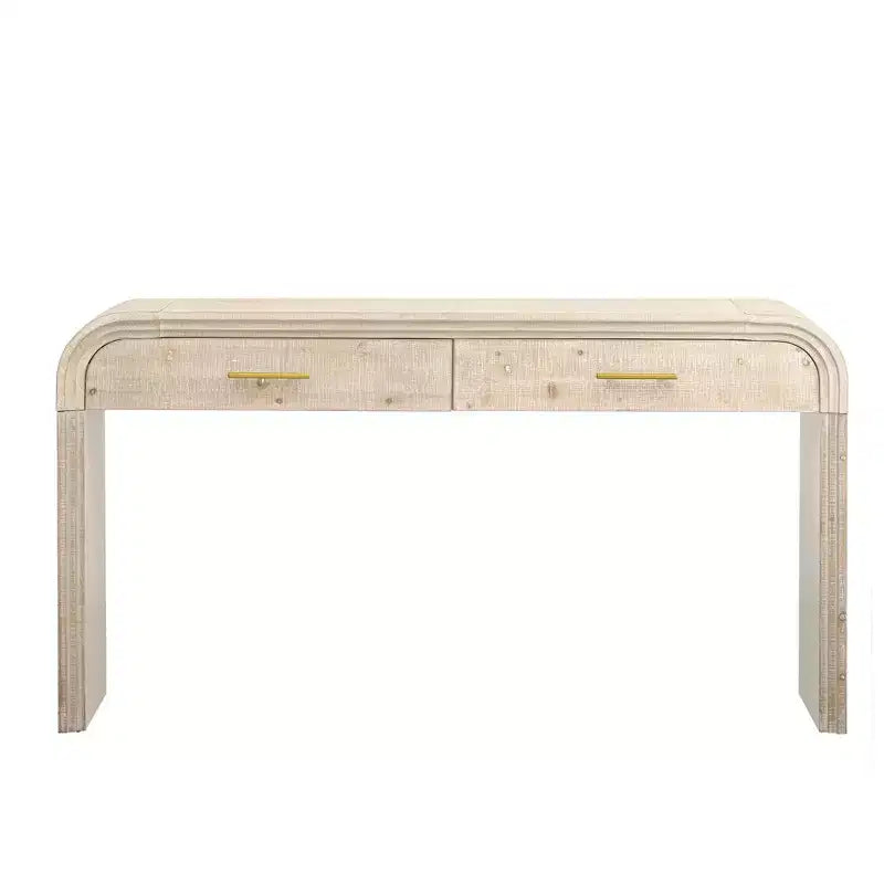 Console rétro unique à silhouette ouverte, deux tiroirs supérieurs pour l'entrée, la salle à manger, le salon (bois naturel blanchi)