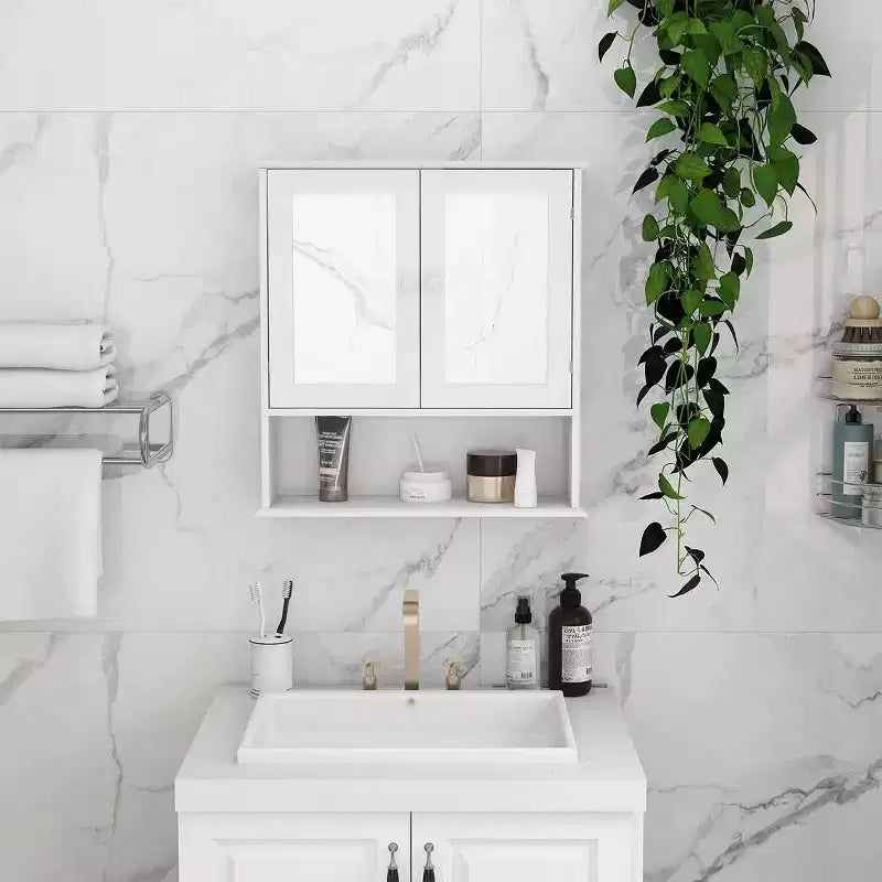 MAYEERTY Armoire murale de salle de bain Double portes miroir Étagères