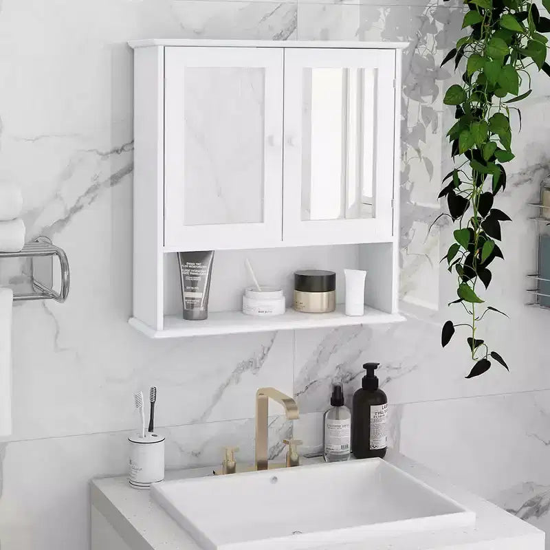MAYEERTY Armoire murale de salle de bain Double portes miroir Étagères