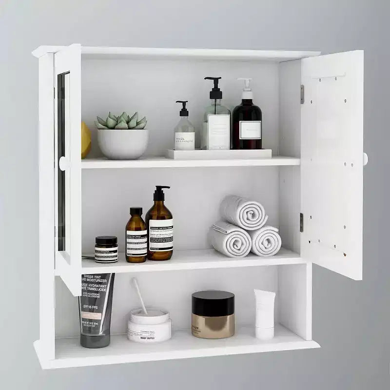 MAYEERTY Armoire murale de salle de bain Double portes miroir Étagères