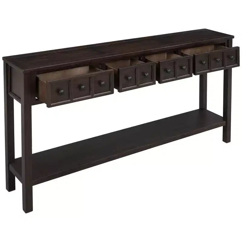 Console d'entrée rustique, table de canapé de 152 cm de long avec deux tiroirs de tailles différentes et une étagère inférieure pour le rangement (Espresso)