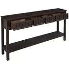 Console d'entrée rustique, table de canapé de 152 cm de long avec deux tiroirs de tailles différentes et une étagère inférieure pour le rangement (Espresso)