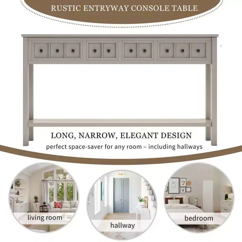 Console d'entrée rustique, table de canapé de 152 cm de long avec deux tiroirs de tailles différentes et une étagère inférieure pour le rangement (Espresso)
