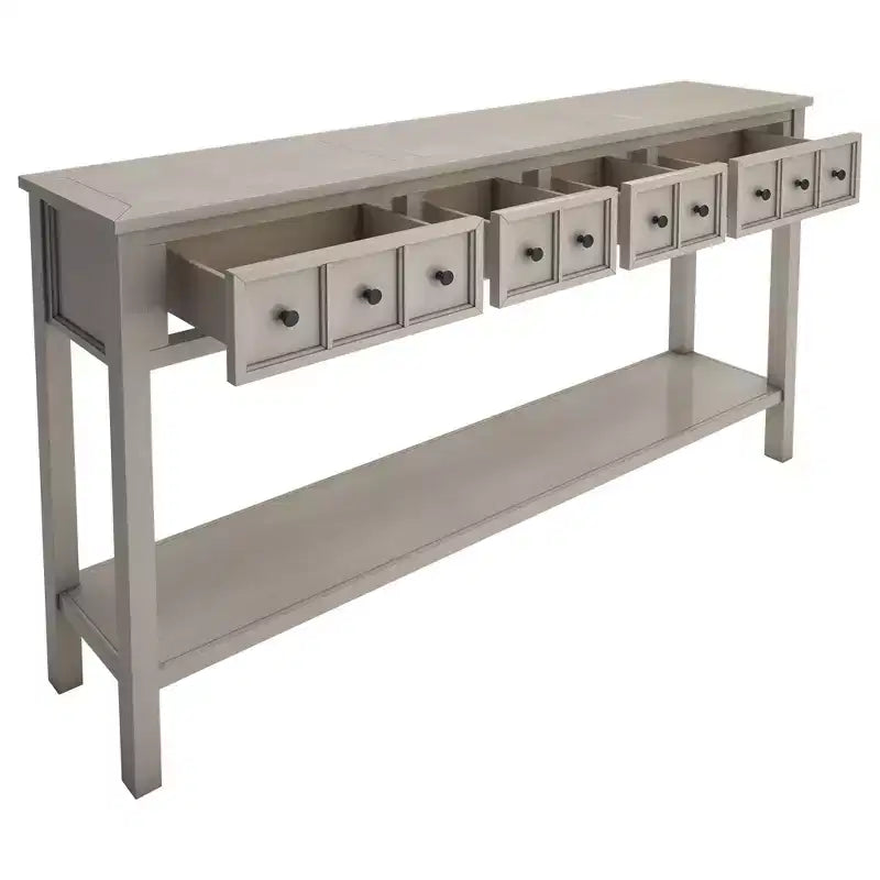 Console d'entrée rustique, table de canapé de 152 cm de long avec deux tiroirs de tailles différentes et une étagère inférieure pour le rangement (Espresso)