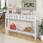 Console d'entrée rustique, table de canapé de 152 cm de long avec deux tiroirs de tailles différentes et une étagère inférieure pour le rangement (Espresso)