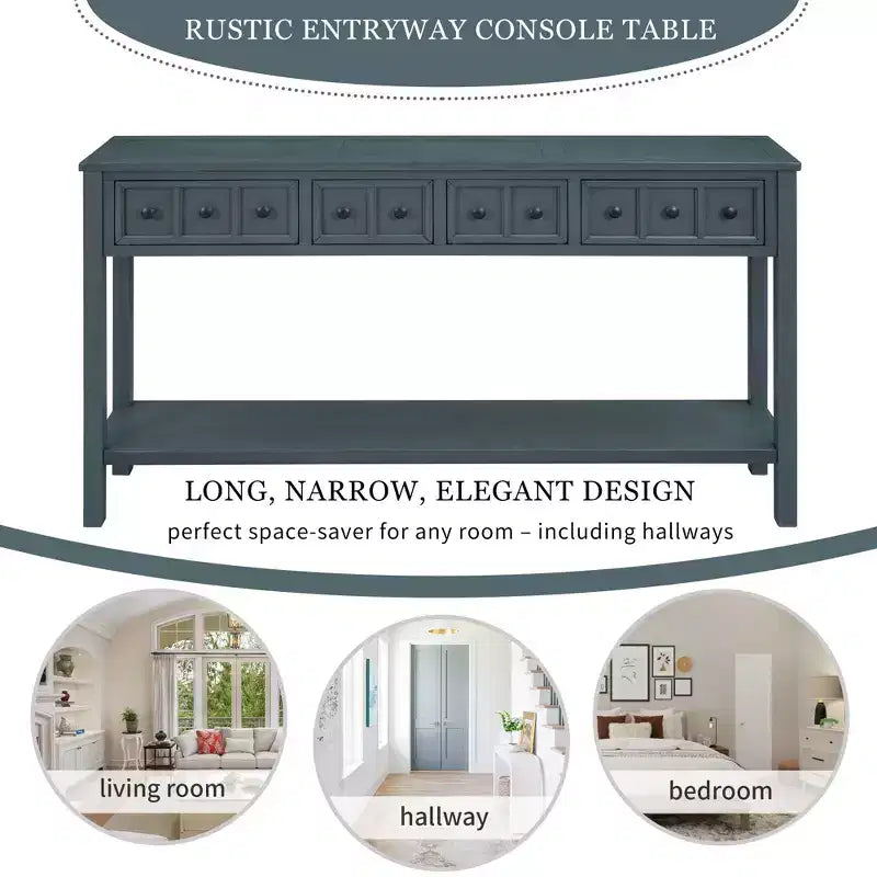 Console d'entrée rustique, table de canapé de 152 cm de long avec deux tiroirs de tailles différentes et une étagère inférieure pour le rangement (Espresso)