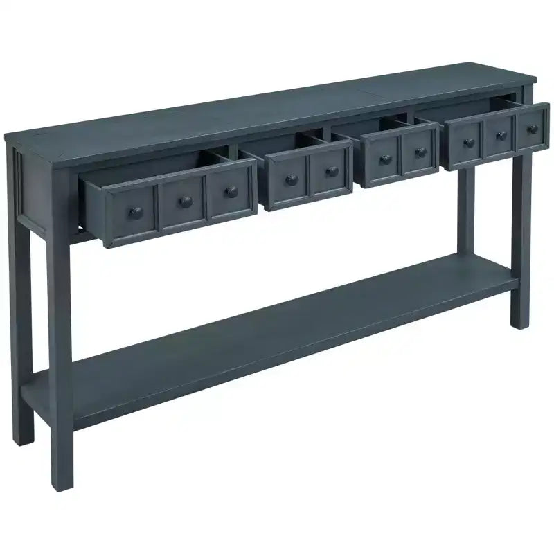 Console d'entrée rustique, table de canapé de 152 cm de long avec deux tiroirs de tailles différentes et une étagère inférieure pour le rangement (Espresso)