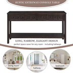 Console d'entrée rustique, table de canapé de 152 cm de long avec deux tiroirs de tailles différentes et une étagère inférieure pour le rangement (Espresso)