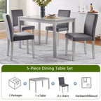 Ensemble de salle à manger 5 pièces avec table rectangulaire et 4 chaises rembourrées, table de salle à manger en bois avec décoration en cristal et ensemble de chaises