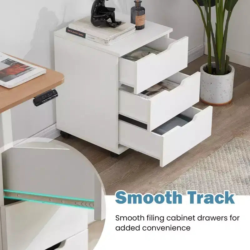 Classeur à Tiroirs Vertical Meuble de Rangement en Bois Mobile Sous le Bureau pour le Bureau à Domicile avec Roulettes