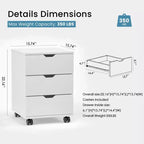 Classeur à Tiroirs Vertical Meuble de Rangement en Bois Mobile Sous le Bureau pour le Bureau à Domicile avec Roulettes