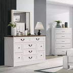 Commode 9 tiroirs avec station de charge, meuble TV vintage, commode en bois massif avec poignées métalliques, pour salon, couloir, chambre à coucher