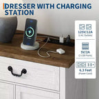 Commode 9 tiroirs avec station de charge, meuble TV vintage, commode en bois massif avec poignées métalliques, pour salon, couloir, chambre à coucher