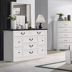 Commode 9 tiroirs avec station de charge, meuble TV vintage, commode en bois massif avec poignées métalliques, pour salon, couloir, chambre à coucher
