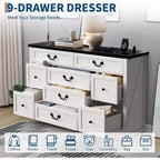 Commode 9 tiroirs avec station de charge, meuble TV vintage, commode en bois massif avec poignées métalliques, pour salon, couloir, chambre à coucher