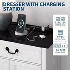 Commode 9 tiroirs avec station de charge, meuble TV vintage, commode en bois massif avec poignées métalliques, pour salon, couloir, chambre à coucher