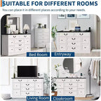 Commode 9 tiroirs avec station de charge, meuble TV vintage, commode en bois massif avec poignées métalliques, pour salon, couloir, chambre à coucher