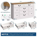 Commode 9 tiroirs avec station de charge, meuble TV vintage, commode en bois massif avec poignées métalliques, pour salon, couloir, chambre à coucher