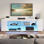 PINMOCO Meuble TV laqué brillant de 178 cm pour téléviseurs jusqu'à 80 pouces avec éclairage LED et étagères latérales réglables Meuble multimédia
