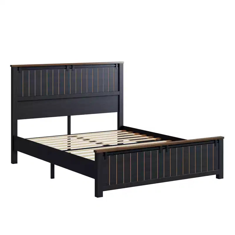 AMERLIFE Lit de style ferme avec tête de lit de 119 cm de haut et portes de grange coulissantes
