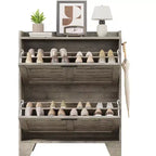 Meuble à chaussures pour entrée, meuble à chaussures avec 2 tiroirs basculants, meuble de rangement à chaussures fin de style ferme avec crochets pour entrée, couloir, porte d'entrée
