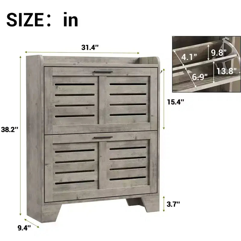 Meuble à chaussures pour entrée, meuble à chaussures avec 2 tiroirs basculants, meuble de rangement à chaussures fin de style ferme avec crochets pour entrée, couloir, porte d'entrée