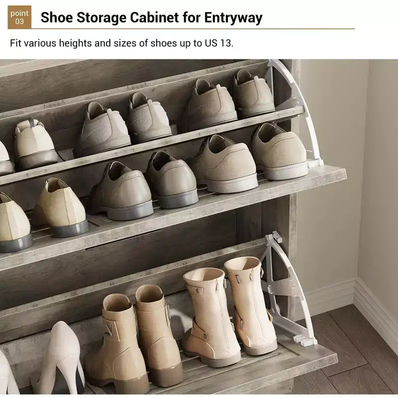 Meuble à chaussures pour entrée, meuble à chaussures avec 2 tiroirs basculants, meuble de rangement à chaussures fin de style ferme avec crochets pour entrée, couloir, porte d'entrée