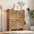 Meuble à chaussures pour entrée, meuble à chaussures avec 2 tiroirs basculants, meuble de rangement à chaussures fin de style ferme avec crochets pour entrée, couloir, porte d'entrée