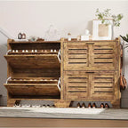 Meuble à chaussures pour entrée, meuble à chaussures avec 2 tiroirs basculants, meuble de rangement à chaussures fin de style ferme avec crochets pour entrée, couloir, porte d'entrée