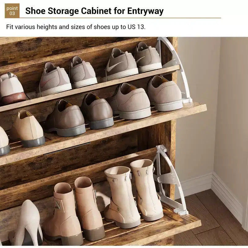 Meuble à chaussures pour entrée, meuble à chaussures avec 2 tiroirs basculants, meuble de rangement à chaussures fin de style ferme avec crochets pour entrée, couloir, porte d'entrée