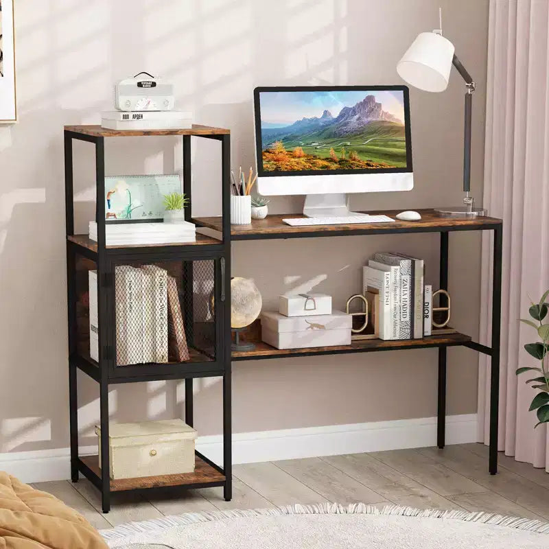 Bureau informatique Costway avec étagère, grand plateau large, étagères de rangement, cadre en métal