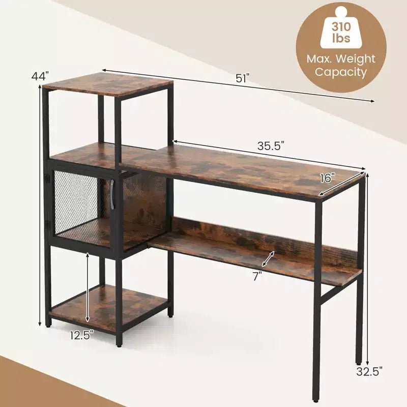 Bureau informatique Costway avec étagère, grand plateau large, étagères de rangement, cadre en métal