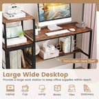 Bureau informatique Costway avec étagère, grand plateau large, étagères de rangement, cadre en métal