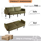 Canapé-lit futon 75,5 avec cadre en bois - Causeuse-lit en flanelle de lin, motif vertical, multifonctionnel pour salon