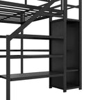 Okak Lit superposé haut en métal Full XL avec bureau en L et USB, cadre de lit robuste avec armoire et étagère réglable LED pour adultes, adolescents, enfants, noir