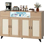 Acekool Buffet Cabinet with Charging Station & LED Lights  Adjustable Storage for Kitchen, Dining, and Living Room (Black)