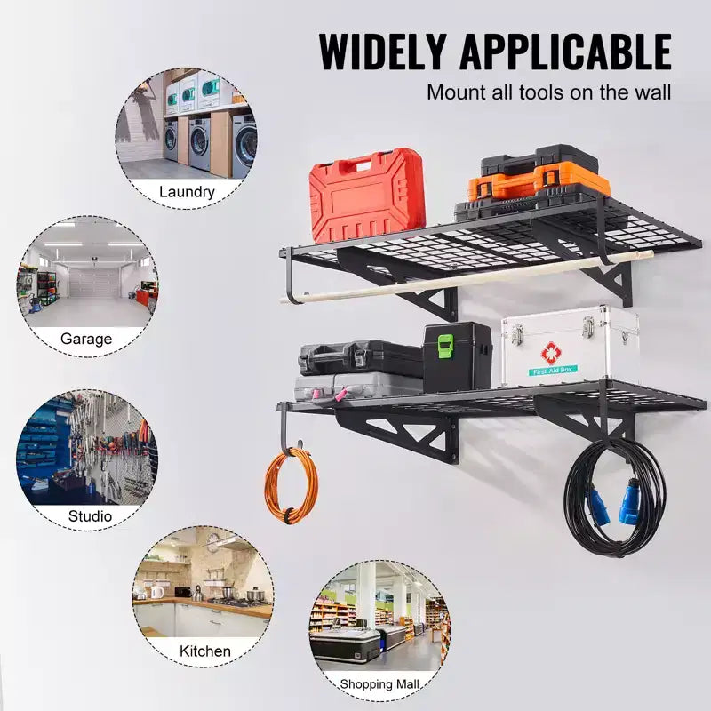 Étagères de rangement de garage VEVOR, lot de 2, étagères de garage murales robustes de 122 x 61 cm, capacité de charge de 227 kg (au total), porte-charges de garage