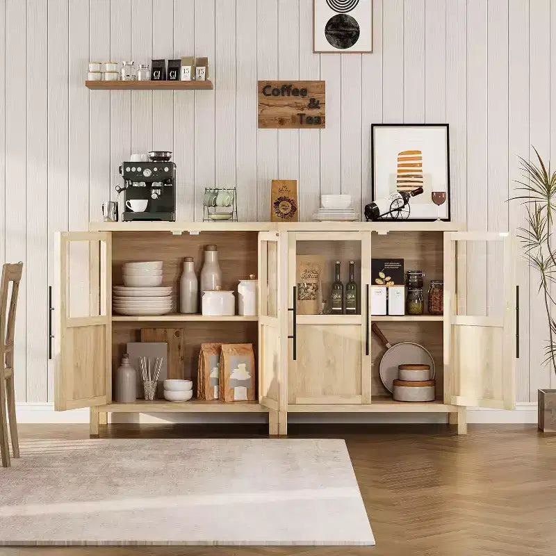 Acekool Buffet de Ferme 29 : Armoire à Portes Vitrées avec Étagères Réglables, Meuble de Rangement Étroit pour Cuisine, Salle à Manger et Petits Espaces (Finition Poire)