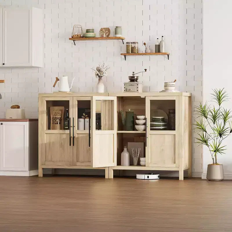 Acekool Buffet de Ferme 29 : Armoire à Portes Vitrées avec Étagères Réglables, Meuble de Rangement Étroit pour Cuisine, Salle à Manger et Petits Espaces (Finition Poire)
