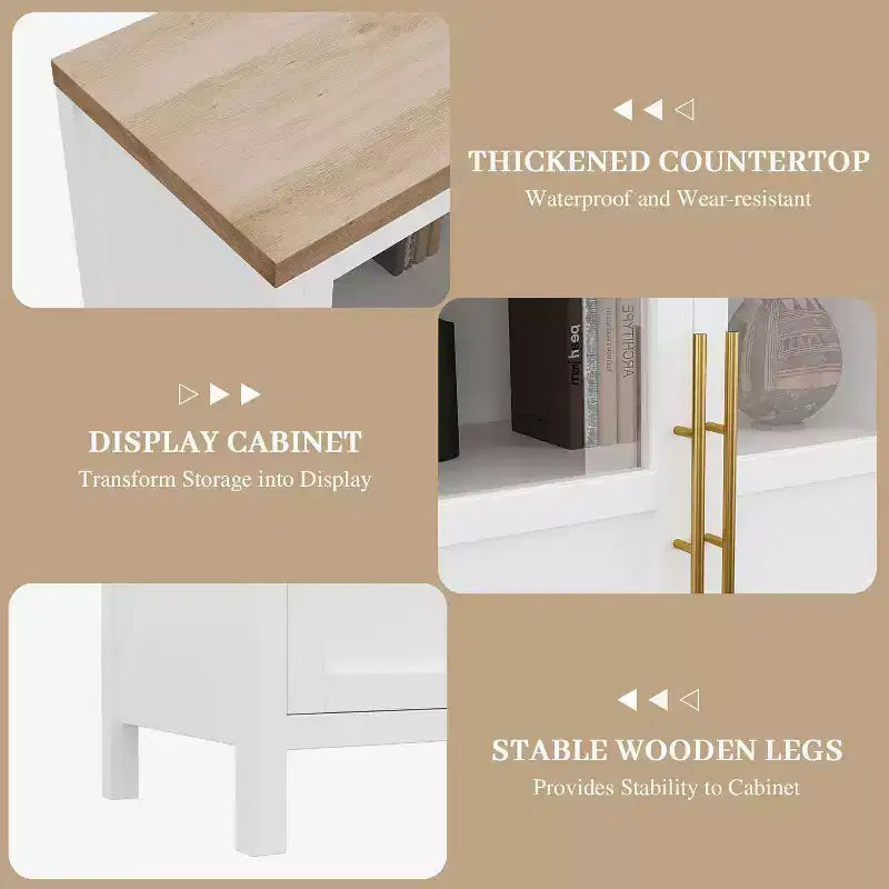 Acekool Buffet de Ferme 29 : Armoire à Portes Vitrées avec Étagères Réglables, Meuble de Rangement Étroit pour Cuisine, Salle à Manger et Petits Espaces (Finition Poire)