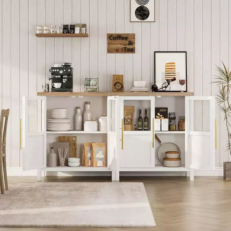 Acekool Buffet de Ferme 29 : Armoire à Portes Vitrées avec Étagères Réglables, Meuble de Rangement Étroit pour Cuisine, Salle à Manger et Petits Espaces (Finition Poire)