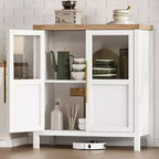 Acekool Buffet de Ferme 29 : Armoire à Portes Vitrées avec Étagères Réglables, Meuble de Rangement Étroit pour Cuisine, Salle à Manger et Petits Espaces (Finition Poire)