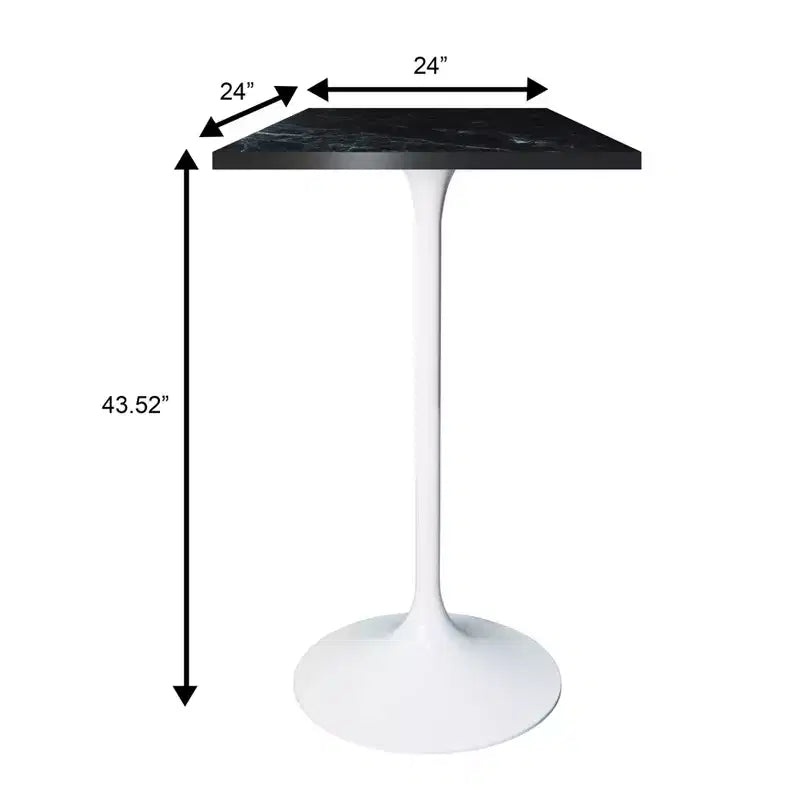 LeisureMod Verve Table à manger carrée 24 pouces hauteur bar - Plateau en MDF moderne avec piédestal blanc Table hauteur comptoir pour cuisine, maison et pub