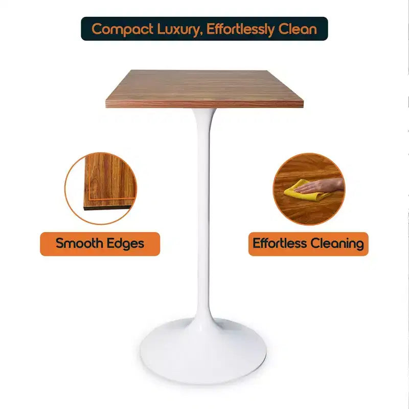 LeisureMod Verve Table à manger carrée 24 pouces hauteur bar - Plateau en MDF moderne avec piédestal blanc Table hauteur comptoir pour cuisine, maison et pub