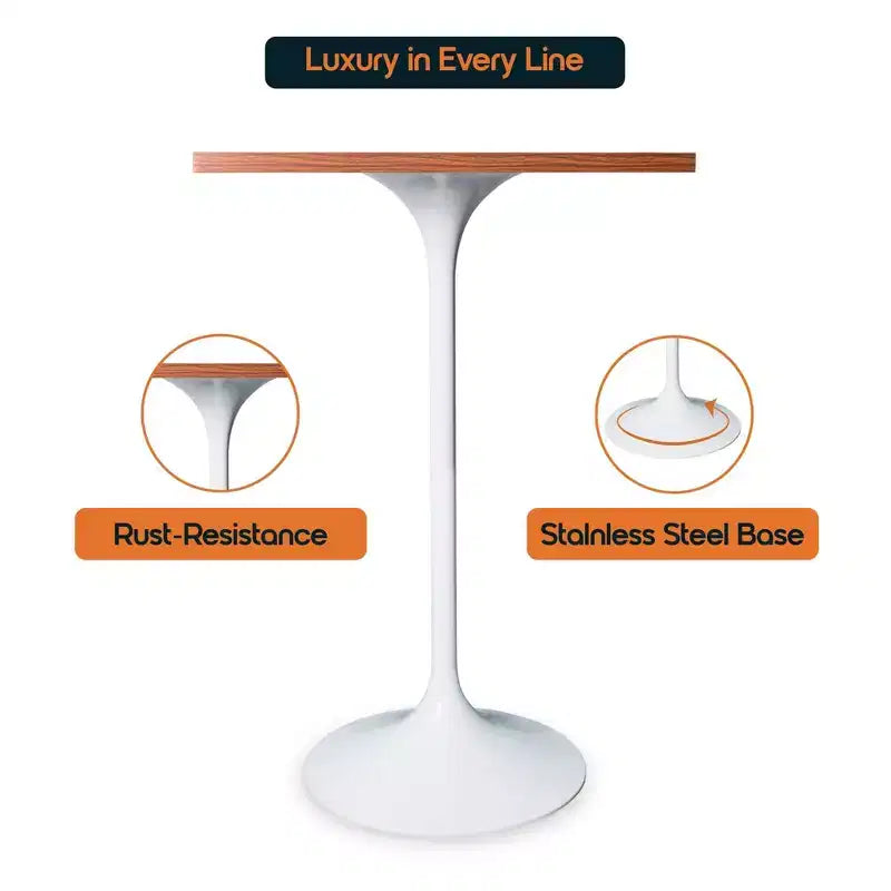 LeisureMod Verve Table à manger carrée 24 pouces hauteur bar - Plateau en MDF moderne avec piédestal blanc Table hauteur comptoir pour cuisine, maison et pub