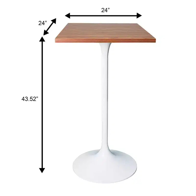 LeisureMod Verve Table à manger carrée 24 pouces hauteur bar - Plateau en MDF moderne avec piédestal blanc Table hauteur comptoir pour cuisine, maison et pub